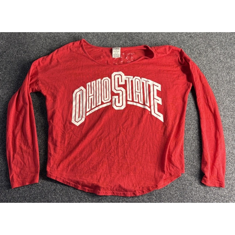 Victoria Secret PINK Ohio State Buckeyes Long Sleeve Shirt Oversized Red Mens M